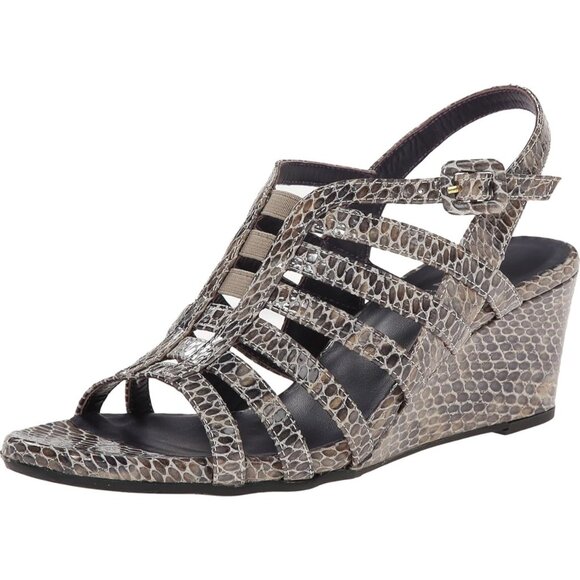 Vaneli Women's 10M Leather Snake Print Slingback Wedge Gladiator Sandals Summer - Picture 1 of 8